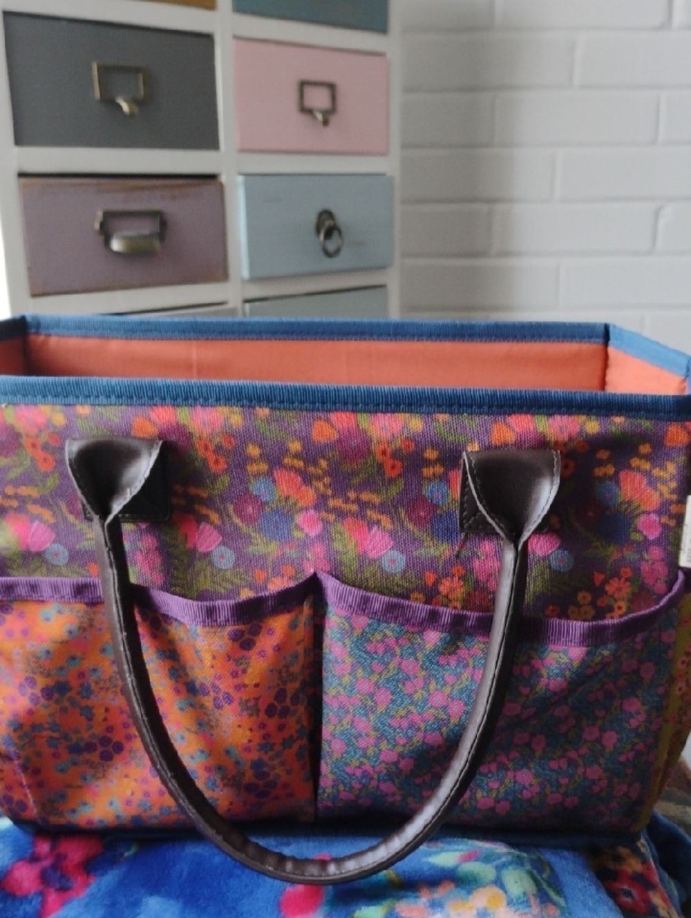 NATURAL LIFE Purple, Orange and Pink Floral Organizer Tote - Picture 2 of 7